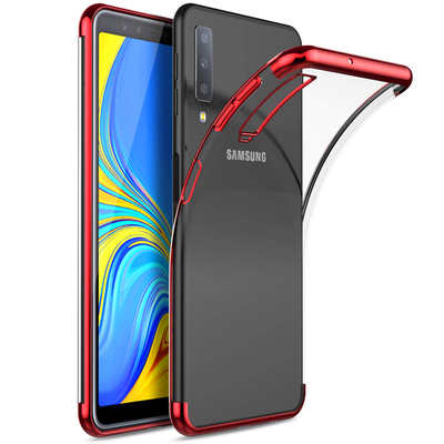 Microsonic Samsung Galaxy A7 2018 Kılıf Skyfall Transparent Clear Kırmızı
