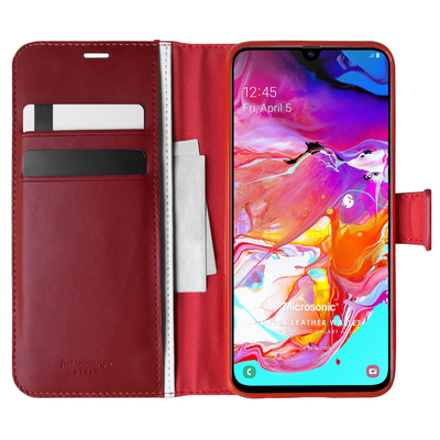 Microsonic Samsung Galaxy A70 Kılıf Delux Leather Wallet Kırmızı