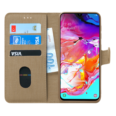 Microsonic Samsung Galaxy A70 Kılıf Fabric Book Wallet Gold