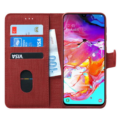 Microsonic Samsung Galaxy A70 Kılıf Fabric Book Wallet Kırmızı