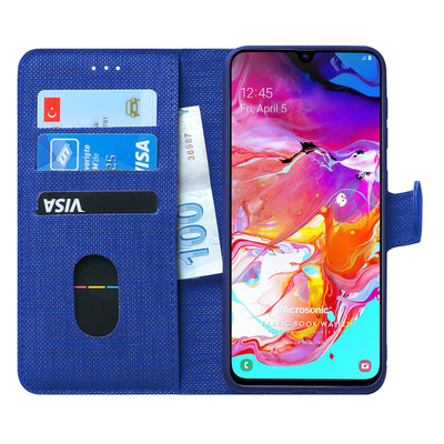 Microsonic Samsung Galaxy A70 Kılıf Fabric Book Wallet Lacivert