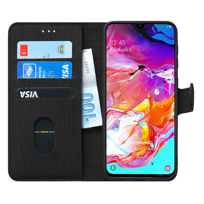 Microsonic Samsung Galaxy A70 Kılıf Fabric Book Wallet Siyah