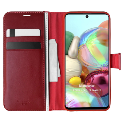 Microsonic Samsung Galaxy A71 Kılıf Delux Leather Wallet Kırmızı