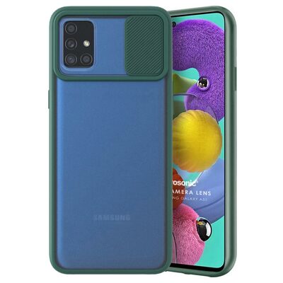 Microsonic Samsung Galaxy A71 Kılıf Slide Camera Lens Protection Koyu Yeşil