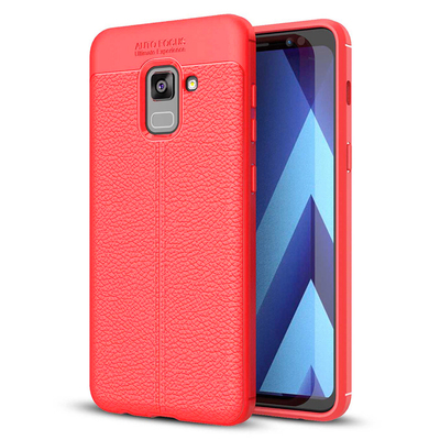 Microsonic Samsung Galaxy A8 2018 Kılıf Deri Dokulu Silikon Kırmızı
