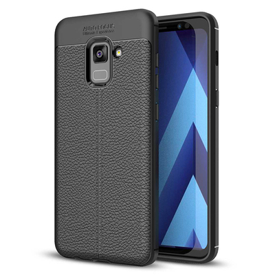 Microsonic Samsung Galaxy A8 2018 Kılıf Deri Dokulu Silikon Siyah