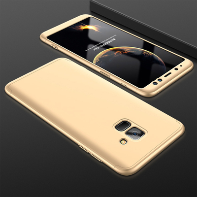 Microsonic Samsung Galaxy A8 Plus 2018 Kılıf Double Dip 360 Protective AYS Gold