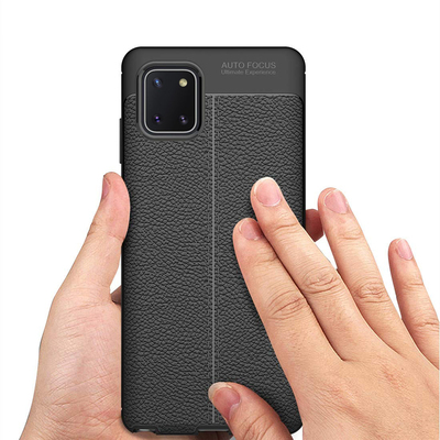 Microsonic Samsung Galaxy A81 Kılıf Deri Dokulu Silikon Siyah