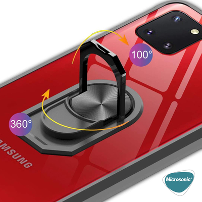 Microsonic Samsung Galaxy A81 Kılıf Grande Clear Ring Holder Kırmızı