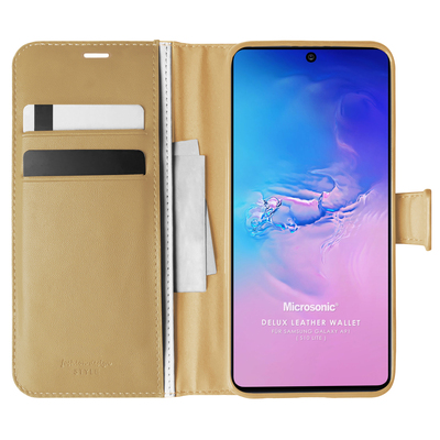 Microsonic Samsung Galaxy A91 Kılıf Delux Leather Wallet Gold