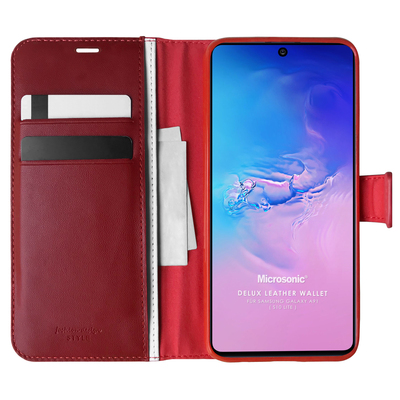 Microsonic Samsung Galaxy A91 Kılıf Delux Leather Wallet Kırmızı