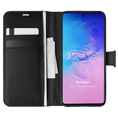Microsonic Samsung Galaxy A91 Kılıf Delux Leather Wallet Siyah