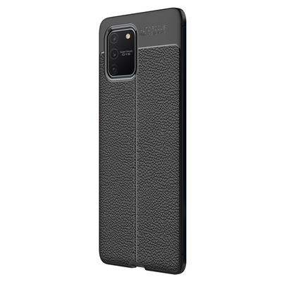 Microsonic Samsung Galaxy A91 Kılıf Deri Dokulu Silikon Siyah