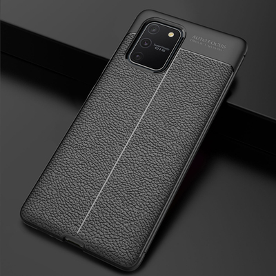 Microsonic Samsung Galaxy A91 Kılıf Deri Dokulu Silikon Siyah