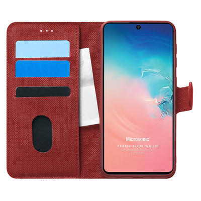 Microsonic Samsung Galaxy A91 Kılıf Fabric Book Wallet Kırmızı