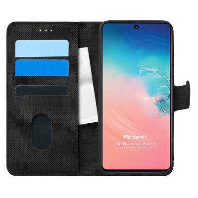 Microsonic Samsung Galaxy A91 Kılıf Fabric Book Wallet Siyah