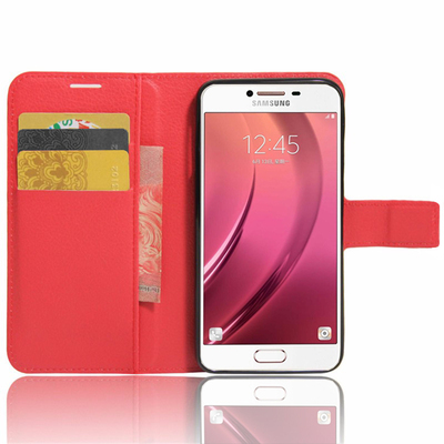 Microsonic Samsung Galaxy C5 Cüzdanlı Deri Kılıf Kırmızı