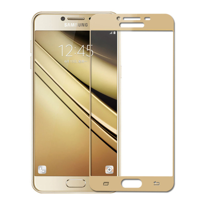 Microsonic Samsung Galaxy C7 Kavisli Temperli Cam Ekran Koruyucu Film Gold
