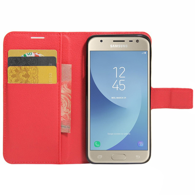 Microsonic Samsung Galaxy J3 Pro Cüzdanlı Deri Kılıf Kırmızı