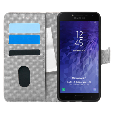 Microsonic Samsung Galaxy J4 Kılıf Fabric Book Wallet Gri