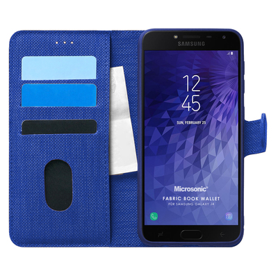 Microsonic Samsung Galaxy J4 Kılıf Fabric Book Wallet Lacivert