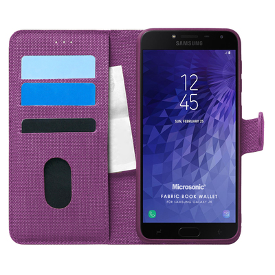 Microsonic Samsung Galaxy J4 Kılıf Fabric Book Wallet Mor