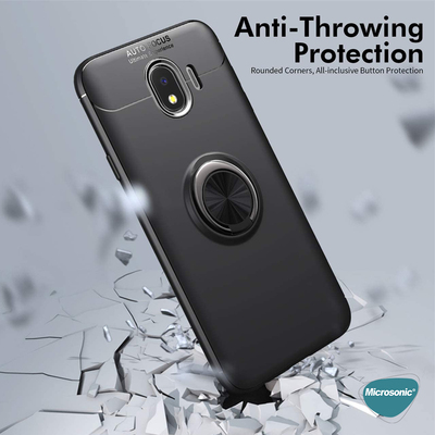 Microsonic Samsung Galaxy J4 Kılıf Kickstand Ring Holder Siyah