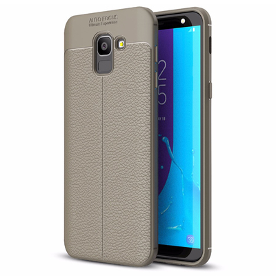 Microsonic Samsung Galaxy J6 Kılıf Deri Dokulu Silikon Gri