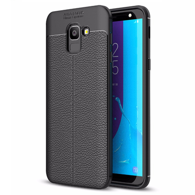 Microsonic Samsung Galaxy J6 Kılıf Deri Dokulu Silikon Siyah
