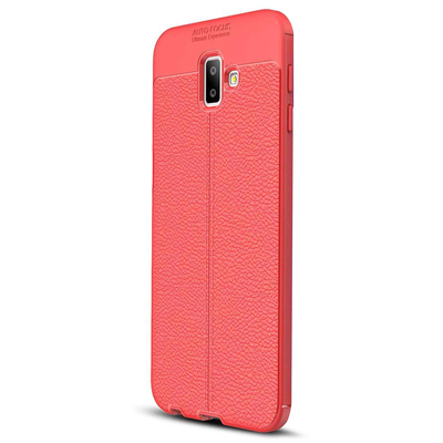 Microsonic Samsung Galaxy J6 Plus Kılıf Deri Dokulu Silikon Kırmızı