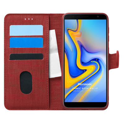 Microsonic Samsung Galaxy J6 Plus Kılıf Fabric Book Wallet Kırmızı