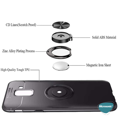 Microsonic Samsung Galaxy J6 Plus Kılıf Kickstand Ring Holder Siyah