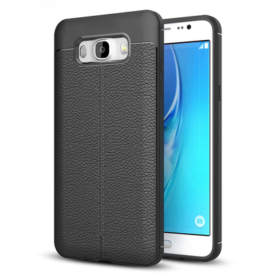 Microsonic Samsung Galaxy J7 2016 Kılıf Deri Dokulu Silikon Siyah