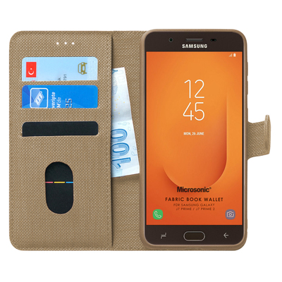 Microsonic Samsung Galaxy J7 Prime 2 Kılıf Fabric Book Wallet Gold