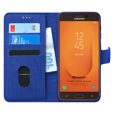 Microsonic Samsung Galaxy J7 Prime 2 Kılıf Fabric Book Wallet Lacivert