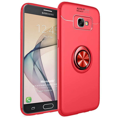 Microsonic Samsung Galaxy J7 Prime 2 Kılıf Kickstand Ring Holder Kırmızı