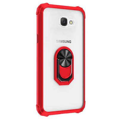 Microsonic Samsung Galaxy J7 Prime Kılıf Grande Clear Ring Holder Kırmızı