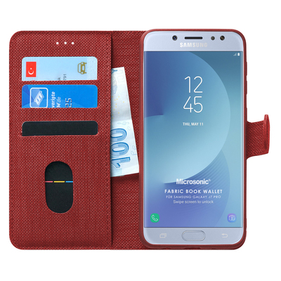 Microsonic Samsung Galaxy J7 Pro Kılıf Fabric Book Wallet Kırmızı