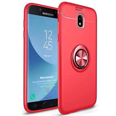 Microsonic Samsung Galaxy J7 Pro Kılıf Kickstand Ring Holder Kırmızı