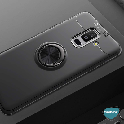 Microsonic Samsung Galaxy J8 Kılıf Kickstand Ring Holder Siyah