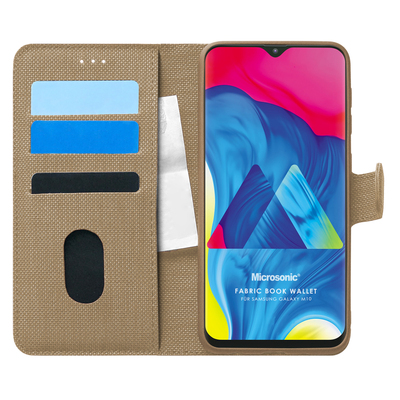 Microsonic Samsung Galaxy M10 Kılıf Fabric Book Wallet Gold