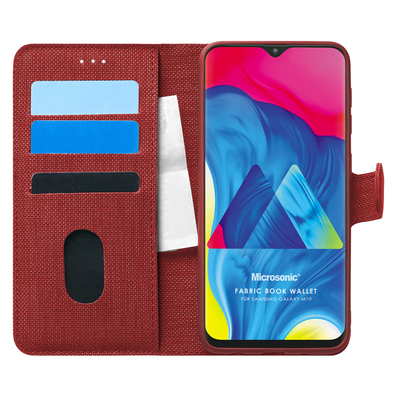 Microsonic Samsung Galaxy M10 Kılıf Fabric Book Wallet Kırmızı