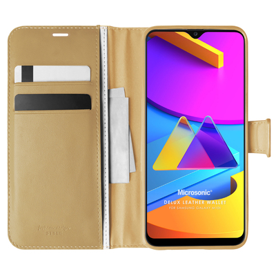 Microsonic Samsung Galaxy M10s Kılıf Delux Leather Wallet Gold