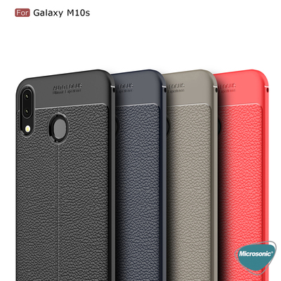 Microsonic Samsung Galaxy M10S Kılıf Deri Dokulu Silikon Kırmızı