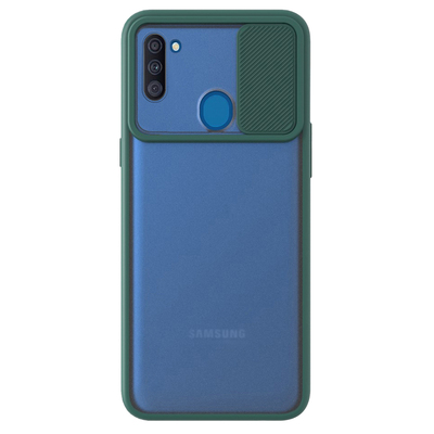 Microsonic Samsung Galaxy M11 Kılıf Slide Camera Lens Protection Koyu Yeşil