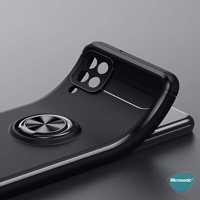Microsonic Samsung Galaxy M12 Kılıf Kickstand Ring Holder Siyah