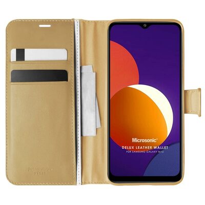 Microsonic Samsung Galaxy M12 Kılıf Delux Leather Wallet Gold