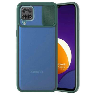 Microsonic Samsung Galaxy M12 Kılıf Slide Camera Lens Protection Koyu Yeşil