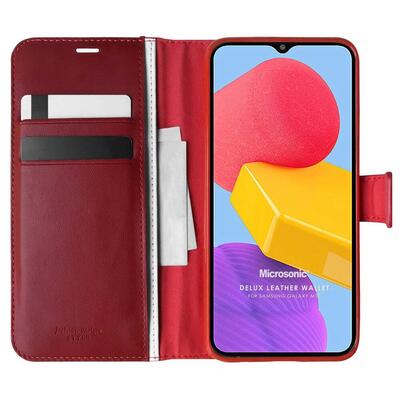 Microsonic Samsung Galaxy M13 Kılıf Delux Leather Wallet Kırmızı