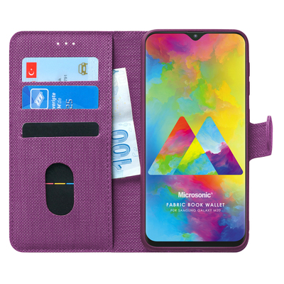 Microsonic Samsung Galaxy M20 Kılıf Fabric Book Wallet Mor